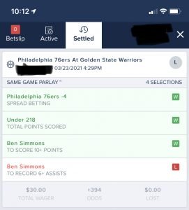 Same Game Parlay Example