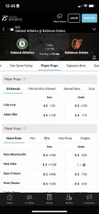 Borgata Sportsbook Mobile Player Props MLB