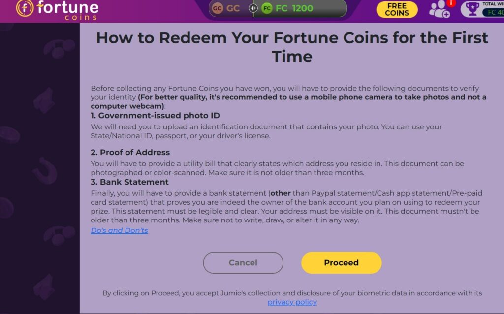 Fortune Coins KYC