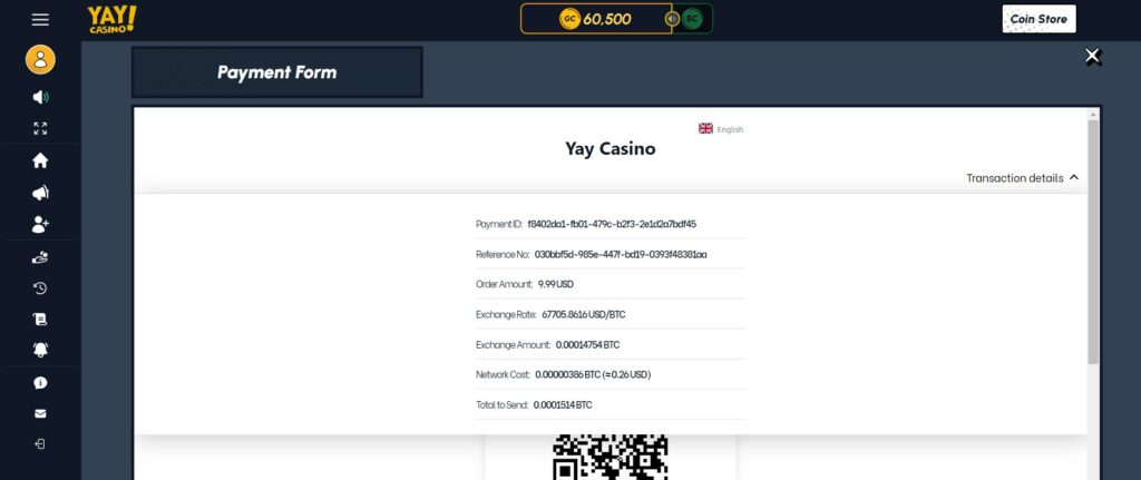 Yay Casino Transaction Details