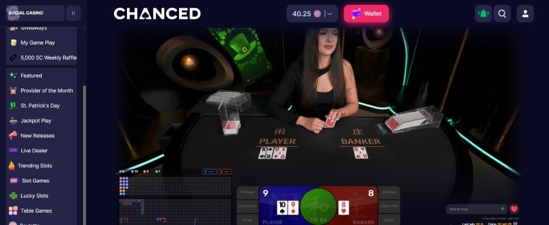 Chanced live dealer baccarat