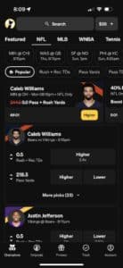 Underdog Mobile NFL Dark Mode