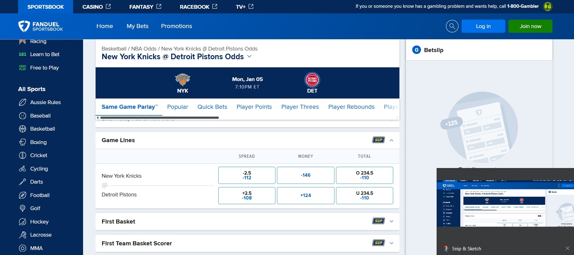 FanDuel Detroit vs New York NBA odds
