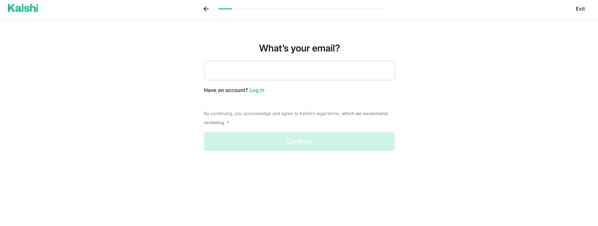 Kalshi registration step 1