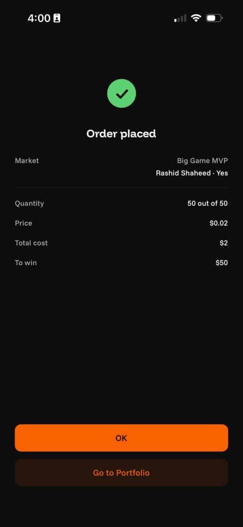 OG placed order confirmation