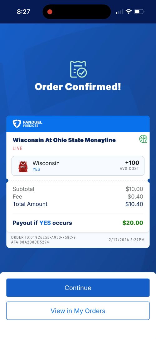 FanDuel Predicts Order confirmation