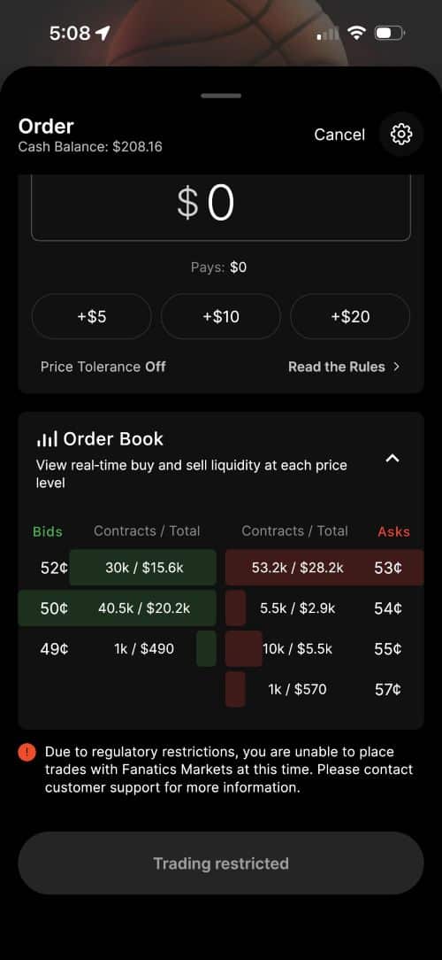 Fanatics Markets order book