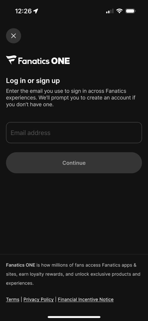 Fanatics Markets registration step 1