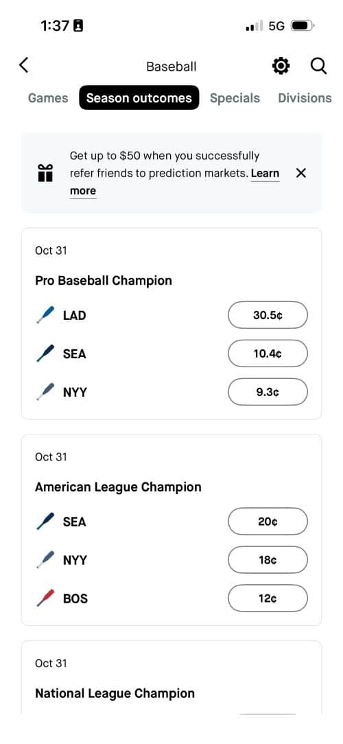 Robinhood baseball futures