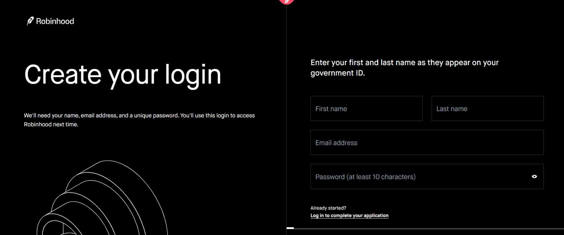 Robinhood registration step 1