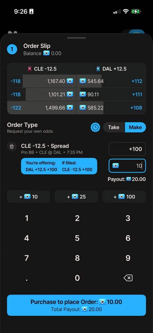 Novig limit order
